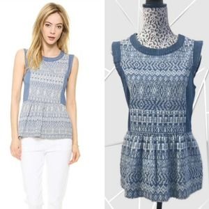Ella Moss Paz Chambray Peplum Sleeveless Top Blue & White, EUC-Size S